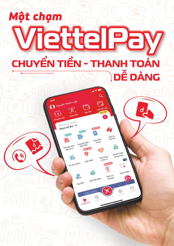 <em>A banner introducing mobile-money services offered by Viettel Group. Photo: </em>V.L. / Tuoi Tre